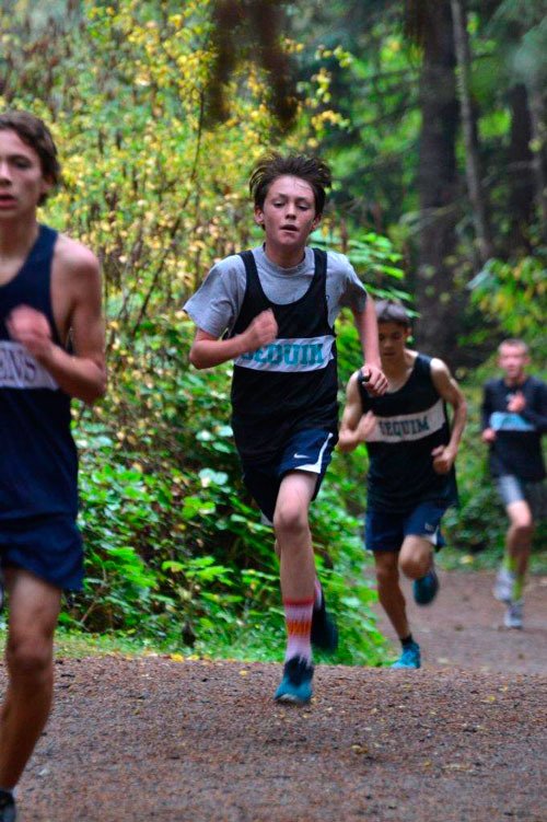 Sequim Middle School’s Reid Parker races to a second-place finish at a league meet in Sequim on Oct. 7.