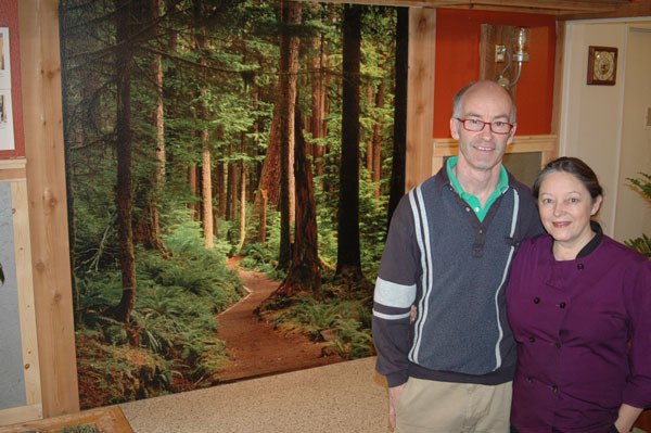 Owners of Nourish Dave and Tanya Rose recently incorporated a 6—by-6-foot image of the Sol Duc Falls Trail by Jan Kepley
