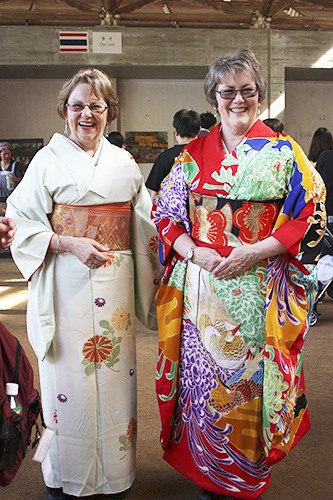 Sequim Mayor Candace Pratt and councilwoman Laura Dubois don kimonos during their stay in Shiso