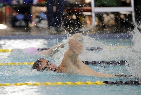 John Keller swims to a 12th place finish in the 50-yard free in SARC's Old School Masters Meet on March 8.