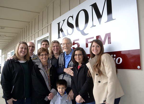 Some of the family who gathered for KSQM'S Bob Massey stand outside of the station with him