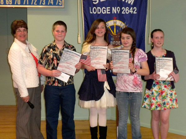 Sequim Elks Lodge #2642 recently hosted the 2013-2014 Elks Americanism Essay contest winners and their families as guests at a recent social night dinner. Above