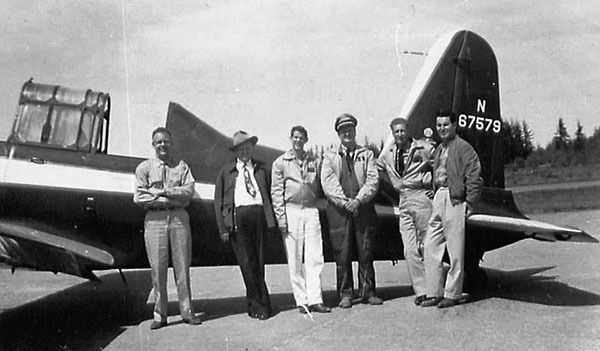 Duke Teitzel (third from the right) hosts a group of pilots at a “Fly In” at Duke’s airport in 1965.