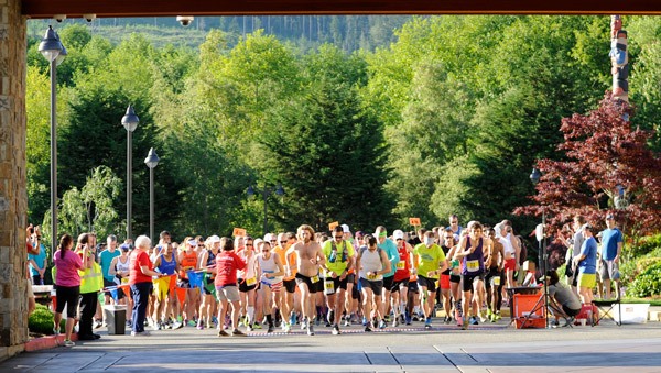 And they’re off! Full marathon runners break from the starting line at 7 Cedars Casino at the 14th North Olympic Discovery Marathon on June 5.