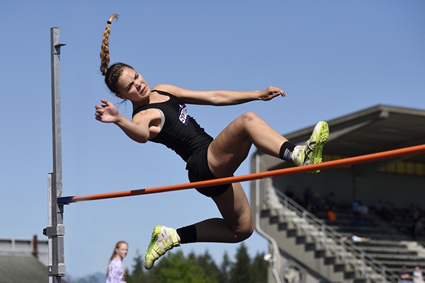 SHS senior Katelyn Rogers leaps to a 4-8 mark in the high jump