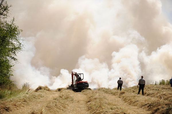 Clallam County Fire District 3 reports 2 1/2 acres of hay burned in a brush fire on July 17 near Woodcock Road.