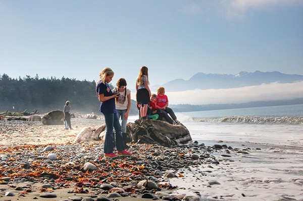 Students from Five Acre School take in the view at the Dungeness Spit.