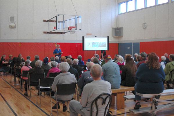 The gym at the Sequim Aquatic Recreation Center (SARC) was nearly full on July 23 with interested community members awaiting to hear the public presentation on the status of the 26-year-old facility.