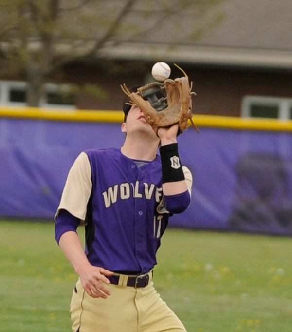 Sequim second baseman Evan Hurn keeps his eye on the ball as he records an out in the Wolves’ non-league match-up with Vashon on April 15.