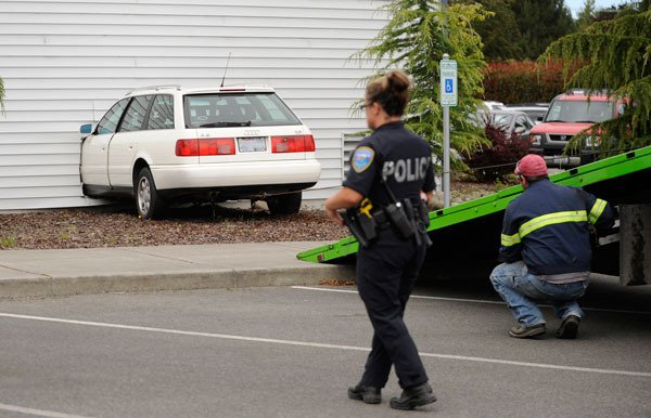 The driver and Sequim Aquatic Recreation Center patrons were unhurt after a facility user inadvertently crashed her Audi wagon into the northeast corner of the Sequim Aquatic Recreation Center on June 19.