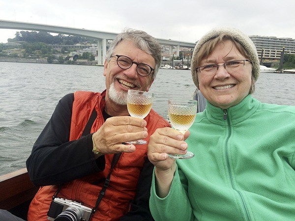 Paul and Karen Haines enjoy a drink over the water in Oporto