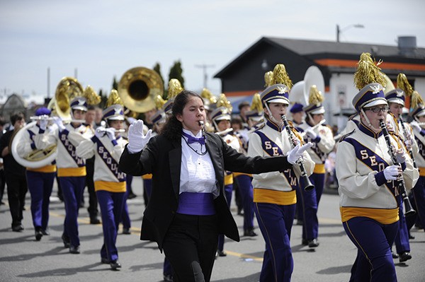 The Sequim High School band joins a packed field of entries in the Sequim Irrigation Festival Grand Parade