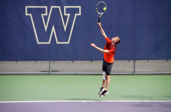 Sequim High senior Matthew Richards competes at the Washington State 2A boys tennis championships in Seattle last week. Richards finished his prep career with four consecutive trips to districts and