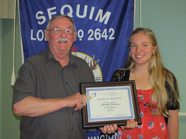 Sequim Elks Lodge 2642 honored Annabelle Armstrong (pictured at right with Elks representative Doug Metz) as its Student of the Month at its Social Night Dinner meeting in May.