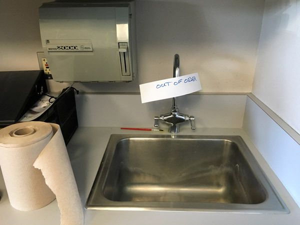 The copy room sink at Greywolf Elementary is one of eight sinks now shut down after Sequim school officials found excess amounts of lead coming from the fixtures. Two sinks at Helen Haller Elementary also were shut off last week.