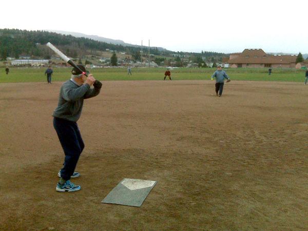 The Sequim Senior Softball Grey Wolves work the kinks out during a winter practice. The Grey Wolves’ season started June 5.