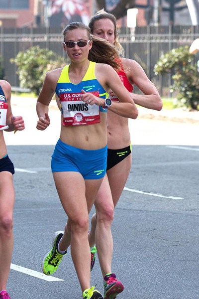 Marathoner Stephanie Dinius competes in the US Olympic Trials in Los Angeles on Feb. 13.