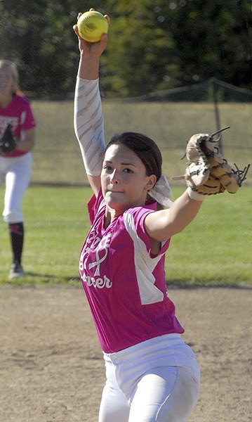 Sequim's McKenzie Bentz pitches in the sixth inning against Port Angeles on Tuesday at the Dry Creek athletic fields in Port Angeles.