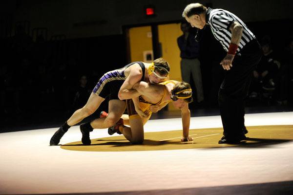 Kevyn Ward works his way to a second round pin in 4:34 over Nick Waltersdorf of Kingston on Jan. 23.