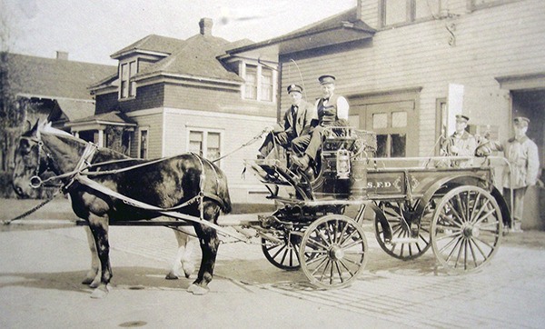 This undated photo shows one of Sequim fire district’s first horse-drawn wagons