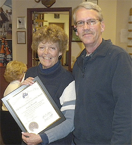 Emily Westcott receives the Citizen of the Year Award from Sequim Elks Lodge #2642. Bob Klink