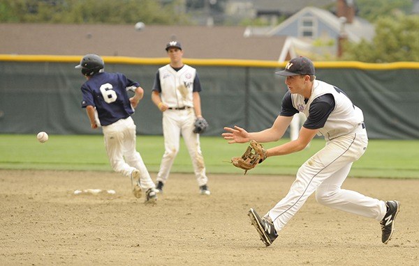 Sequim's Evan Hurn looks to field a ground ball in Wilder Baseball Club's matchup with Laces U18 on July 5.