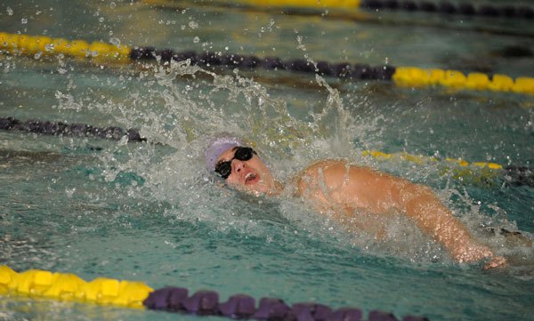 Sequim’s Eric Prosser competes in the 50 free as Sequim takes on North Kitsap on Jan. 7. Prosser won the event with a 24.62-second finish.