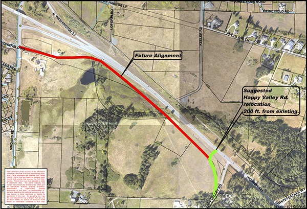 City officials are working to determine the viability of relocating the Happy Valley Road intersection about 200 feet west of its current location on U.S. Highway 101 as a temporary approach to address the danger associated with the existing intersection.