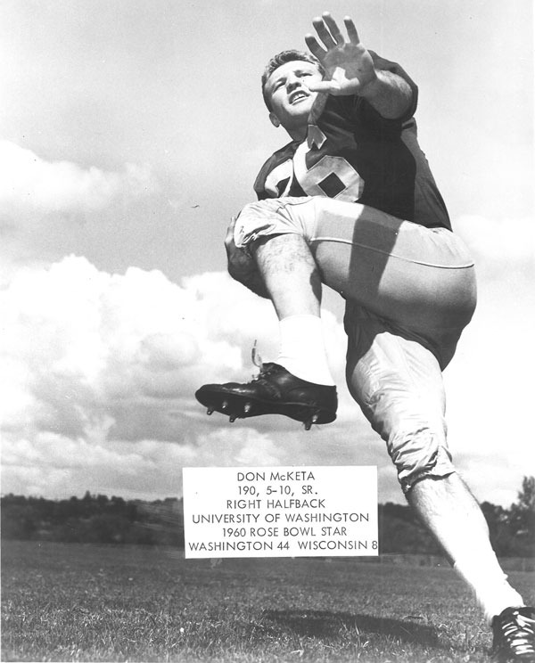 University of Washington football star Don McKeta started at right halfback for the Huskies as they romped past Wisconsin in the 1960 Rose Bowl