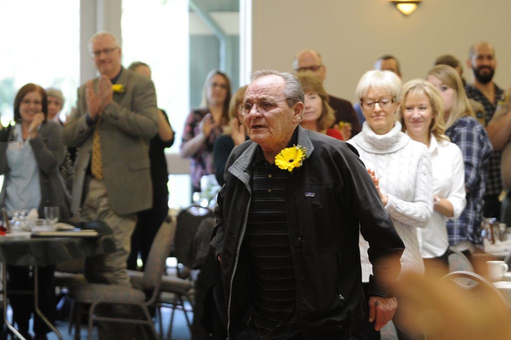 Louie Rychlik accepts his award as Sequim-Dungeness Valley Chamber of Commerce’s 2015 Citizen of the Year award. Sequim Gazette photo by Michel Dashiell