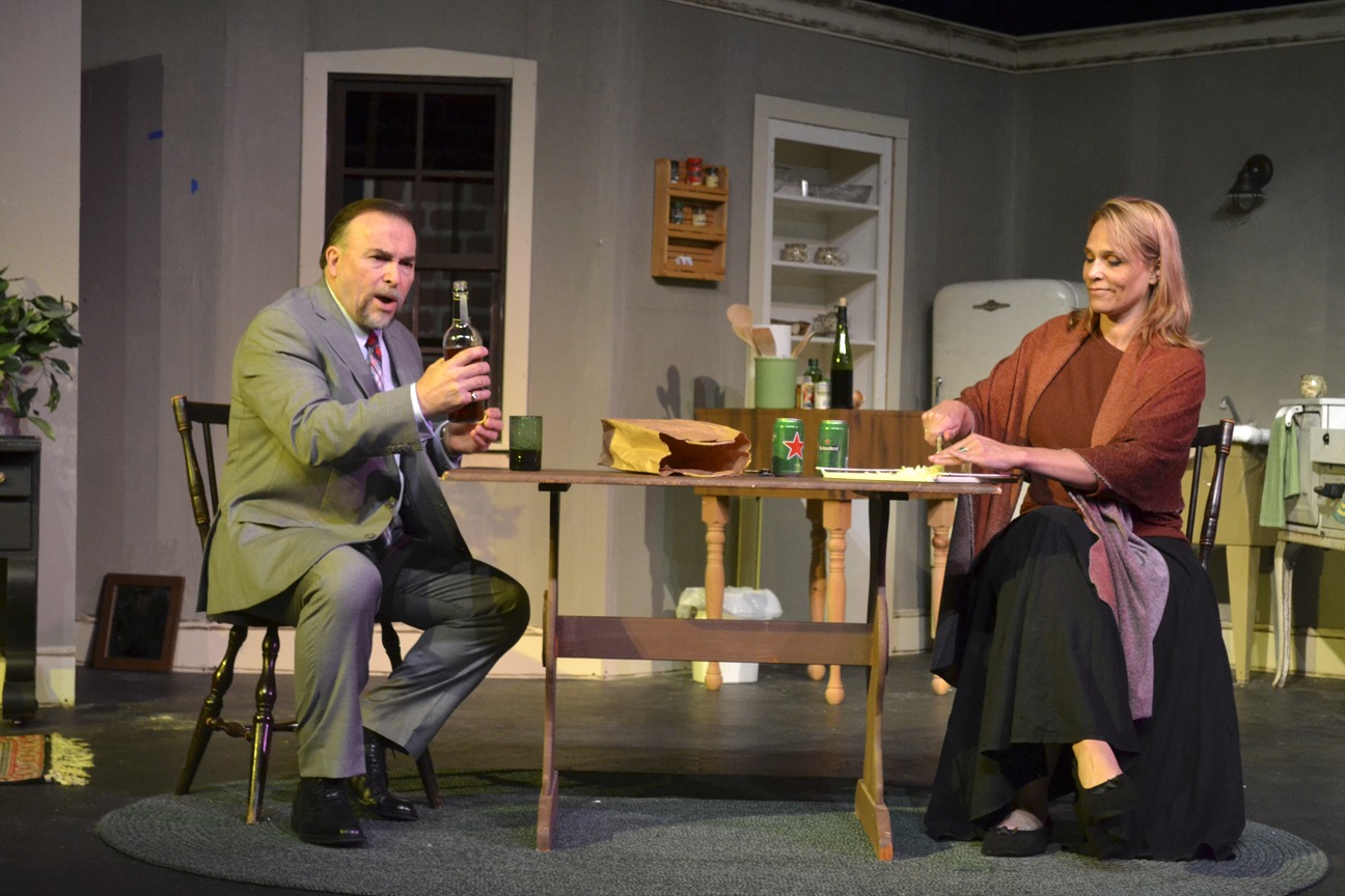 Tom and Kyra (played by Ron Graham and Anna Andersen) reunite after three years apart as Tom seeks to bring her back into his life following the death of his wife in “Skylight.” Sequim Gazette photo by Matthew Nash