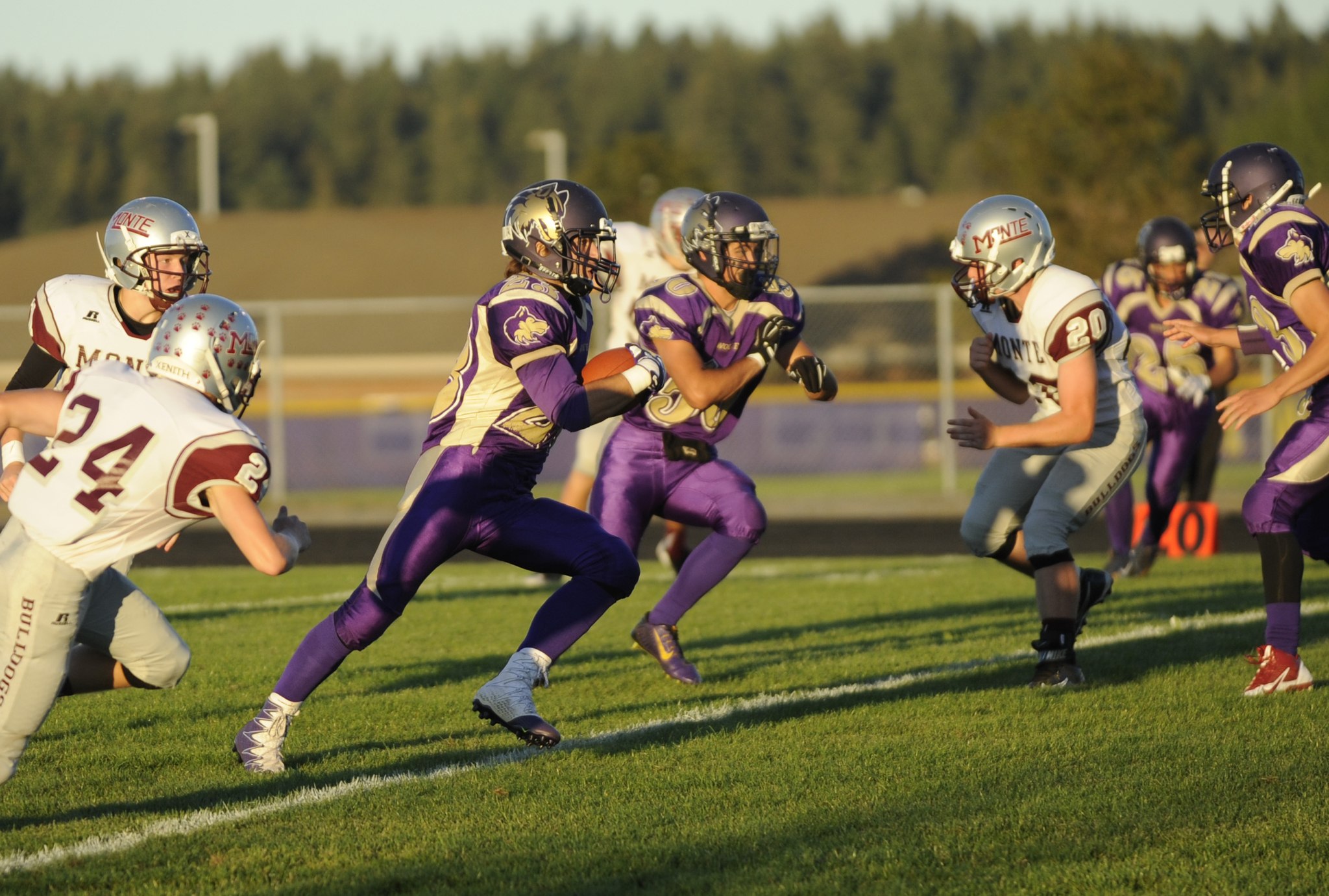 Sequim’s Gavin Velarde returns the opening kickoff for a 92-yard touchdown in the Wolves’ 66-34 loss to Montesano on Sept. 9. Sequim Gazette photo by Michael Dashiell