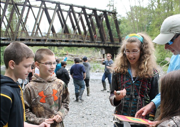 During a field trip to Railroad Bridge Park fifth-grade classmates (from left) Jonas Welch