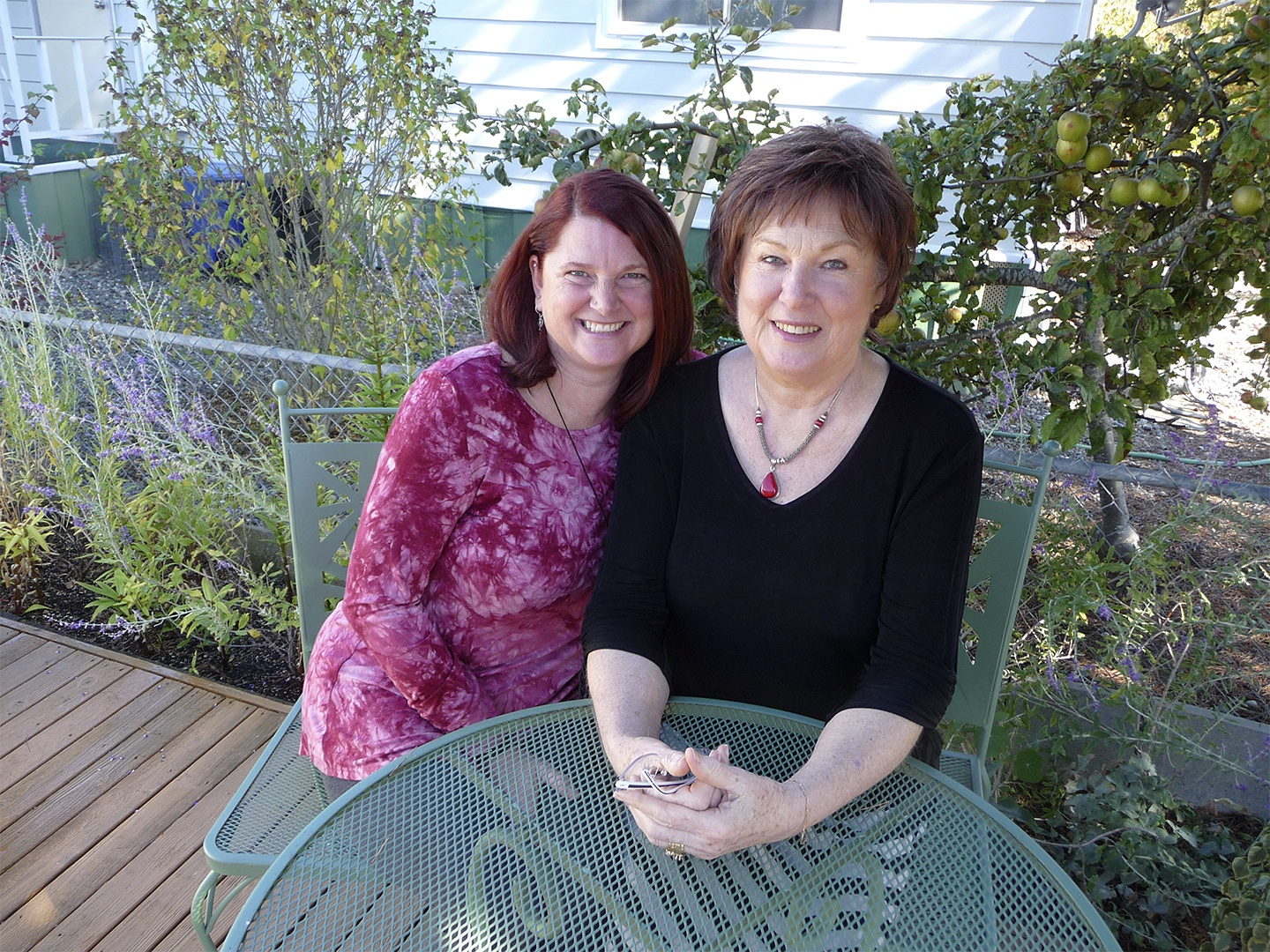 One of Michele and Judy’s favorites places to relax is her backyard patio in Sequim. Sequim Gazette photo by Patricia Morrison Coate