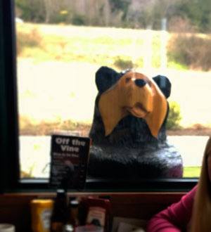 The “Peekin’ Bear” seen outside the window at Sequim’s Black Bear Diner is gone as of March 7. Employees report someone stole the bear after the business closed on March 6.