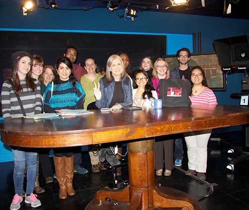 Students with anchor Amy Goodman of Democracy Now!