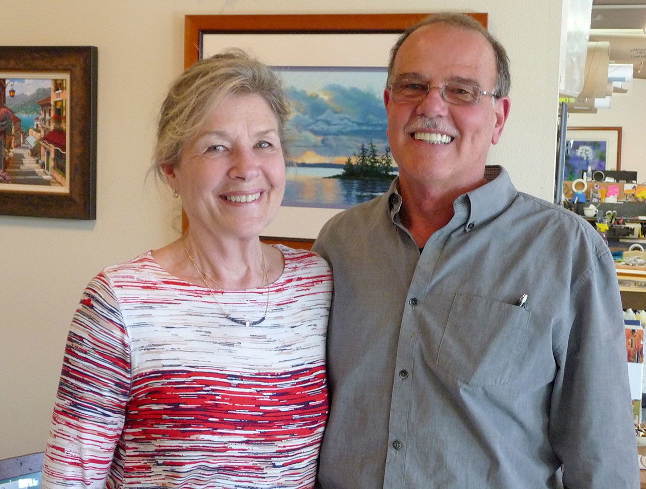 Jaymee and Don Peck are retiring and closing their business Creative Framing Prints Etc. on Nov. 30. Sequim Gazette photo by Patricia Morrison Coate