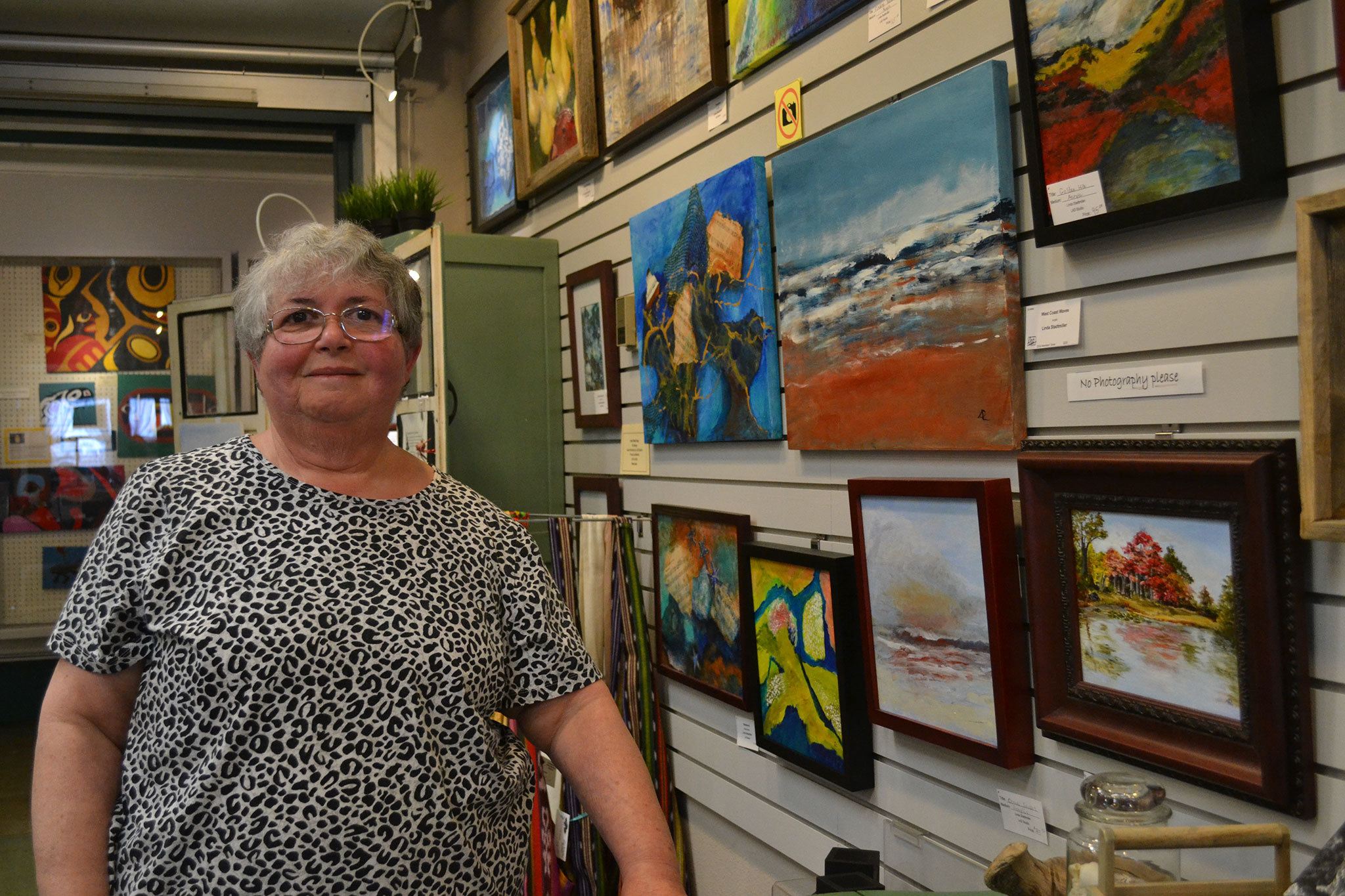 Since May 2015, Linda Stadtmiller has created at least two dozen pieces of art following a stroke. One of two things she says to encourage people with similar circumstances is “you’re disabled, not dead. There’s a lot of things you can do. You can adapt.” Sequim Gazette photo by Matthew Nash