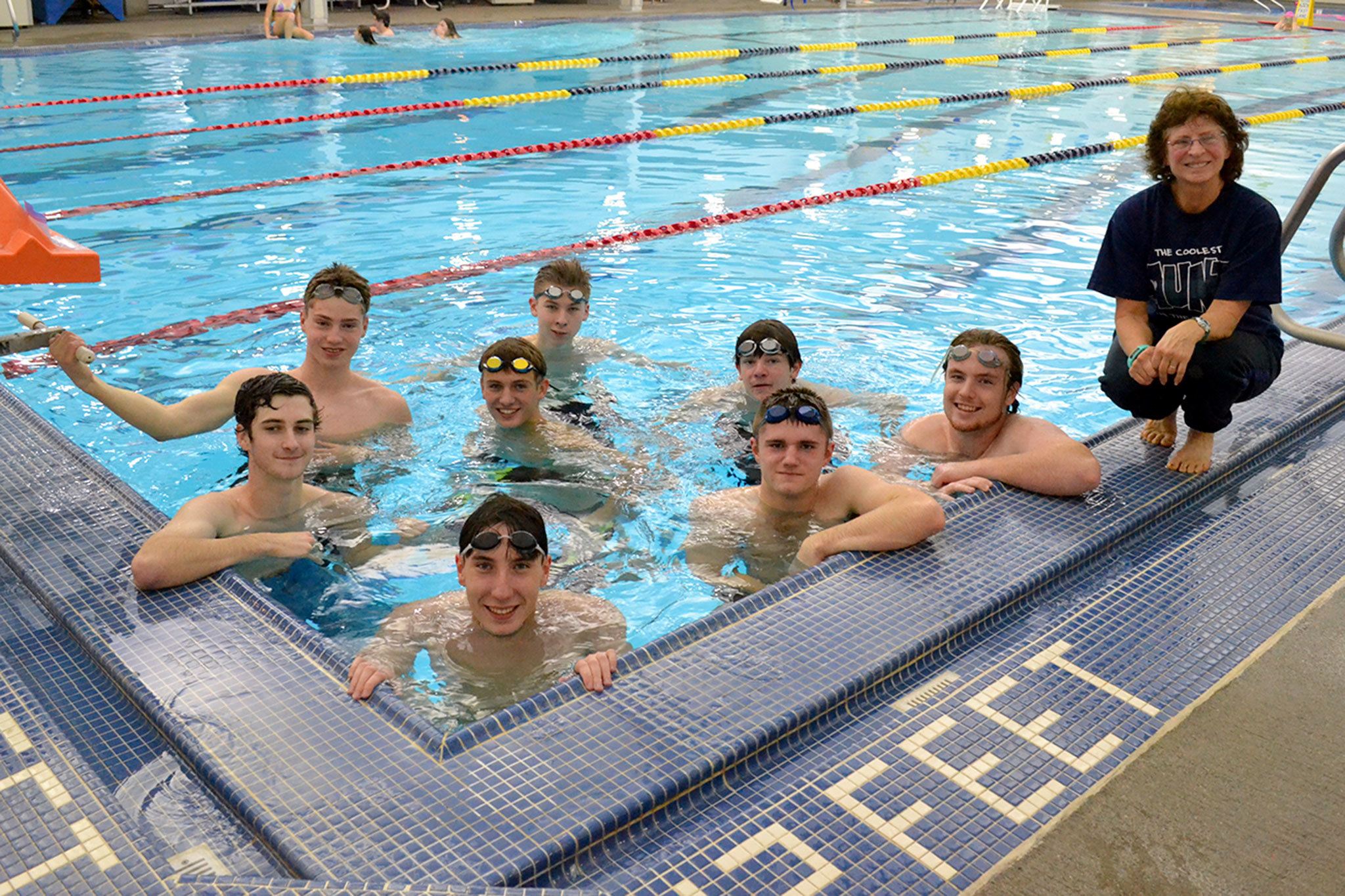 This year’s Sequim High School boys swim team features, from back left, Jax Thaxton, Alex Barikoff; middle left, Ian Miller, Liam Payne, Sam Frymer; front left, Christian Goodrich, Michael Larsen, James Thayer; not pictured Tanner Minnihan and Ngiah “Steve” Nguyen. Sequim Gazette photo by Matthew Nash