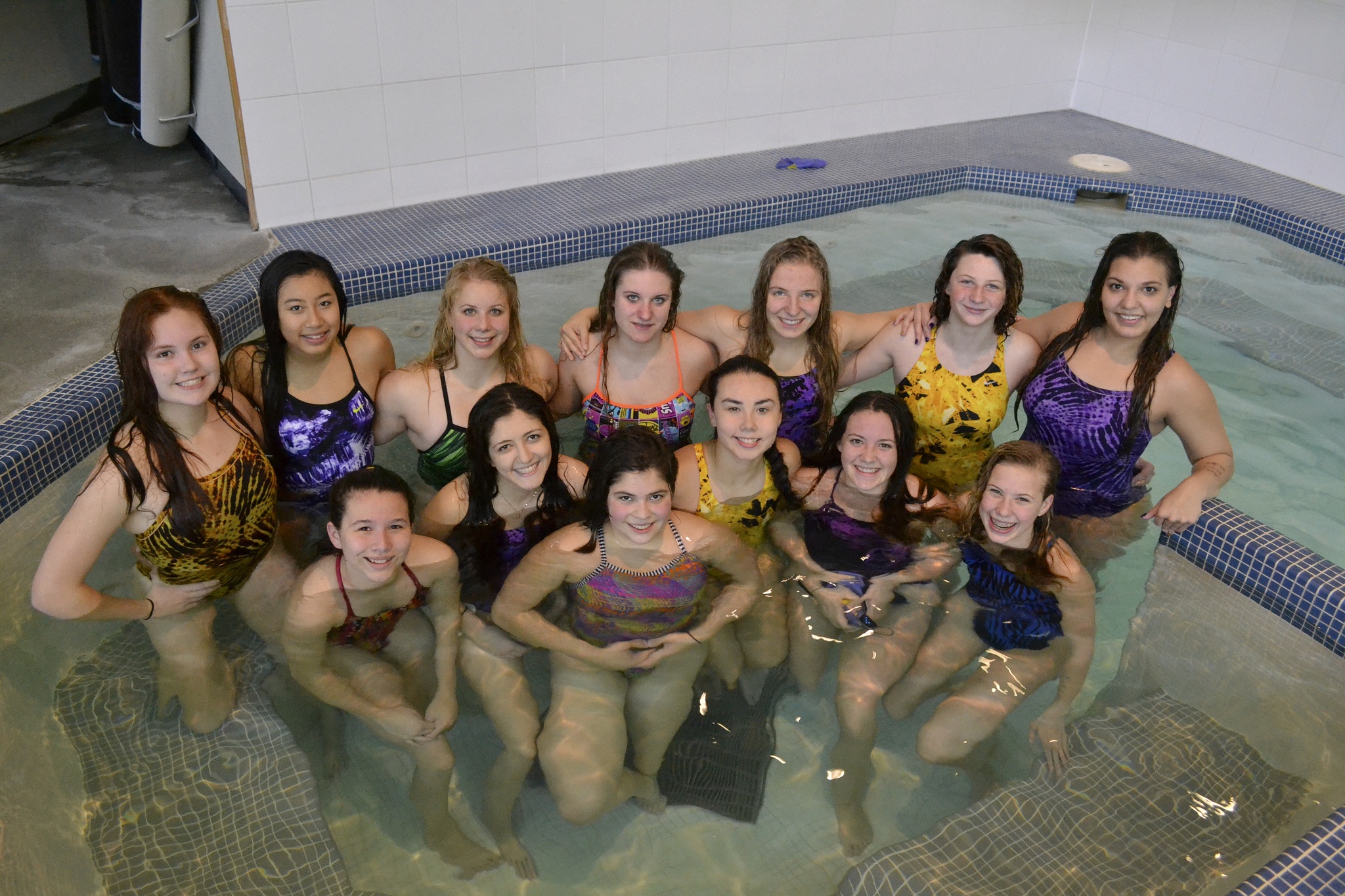 This season, eight girls will compete at the 1A/2A girls swimming districts this weekend. They include Isa Benitez, Joie Darmino, Sonja Govertsen, Jasmine Itti, Sydnee Linnane, Anna Miehe, Sydney Swanson and Meguire Vander Velde. Overall, Sequim saw several girls qualify for districts in similar events — they are, from top left, Stephanie Grow, Jasmine Itti, Joie Darminio, Anna Miehe, Annie Armstrong, Alyssa Garrett, Jaycee Thompson-Porrazzo; front left, Sonja Govertsen, Angela Carrillo-Burge, Isa Benitez, Sydnee Linnane, Sydney Swanson and Meguire Vander Velde. Sequim Gazette photo by Matthew Nash