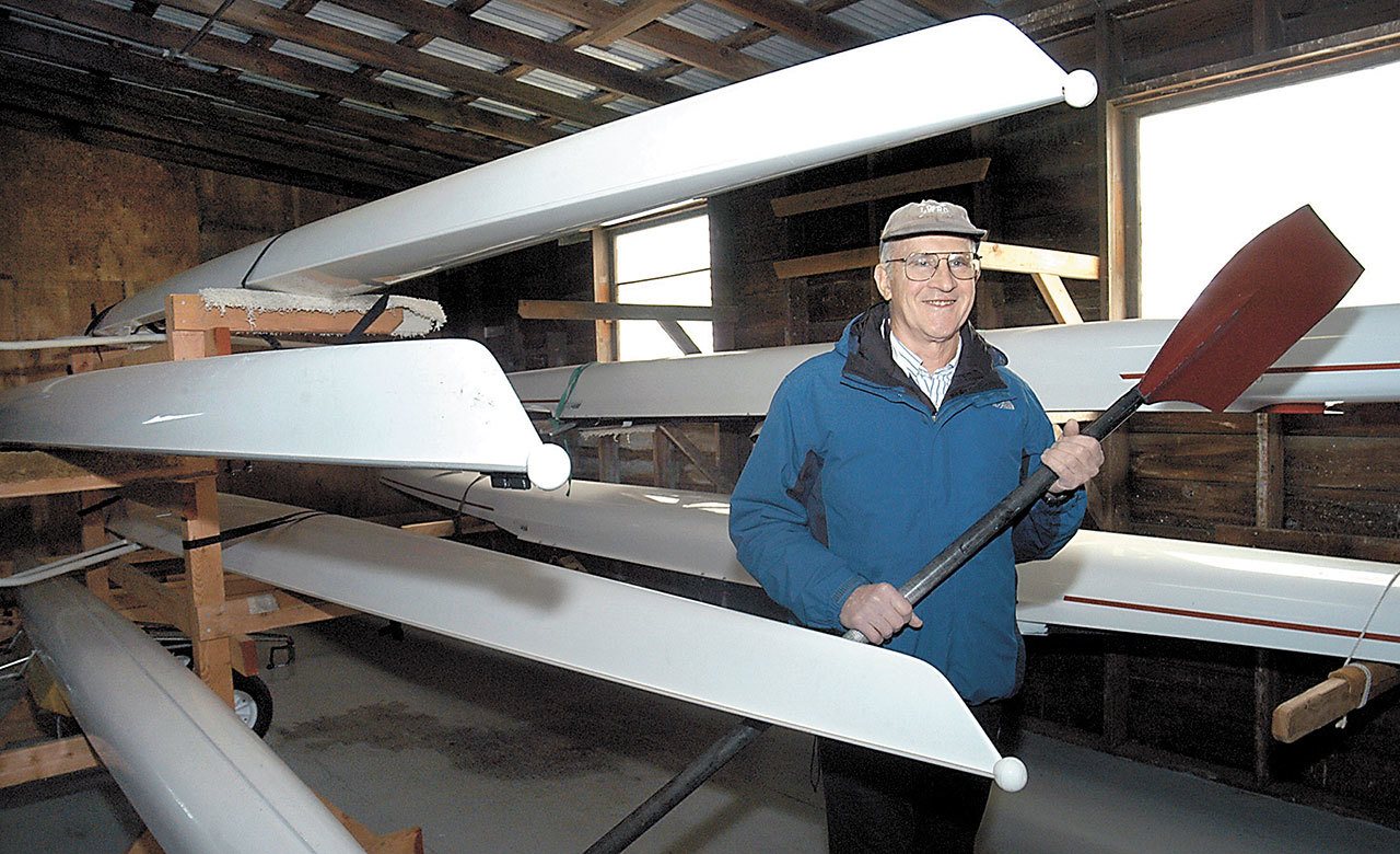 John Halberg, 80, founder of the Olympic Peninsula Rowing Association and a Clallam County Community Service Award recipient, suffered an apparent heart attack during his morning workout on an ergometer, or rowing machine. (Keith Thorpe/Peninsula Daily News)