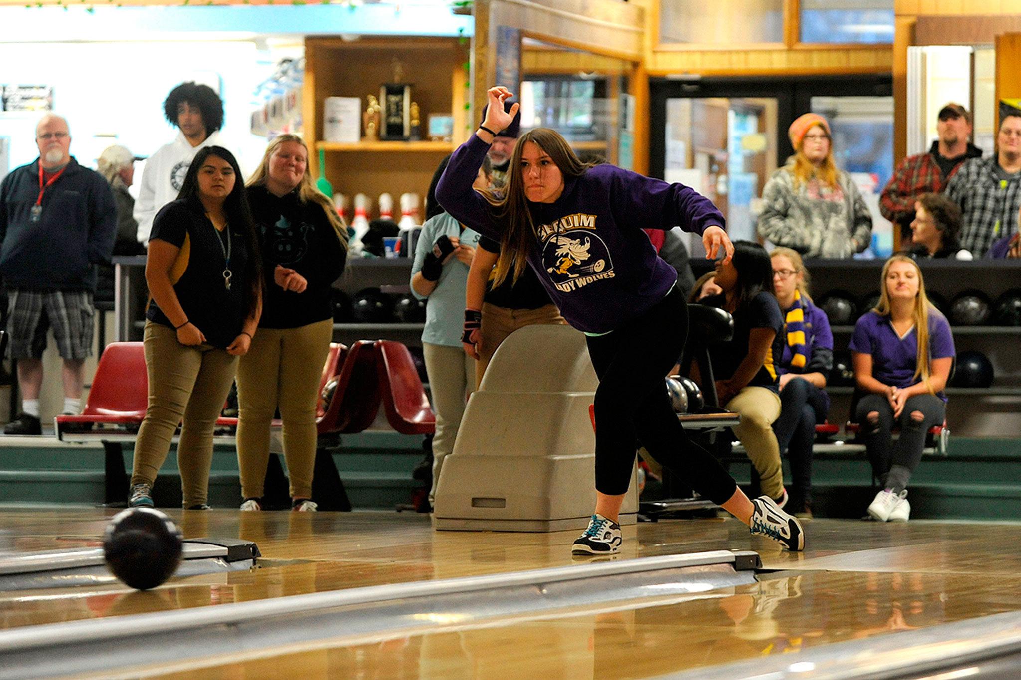 Destiny Staus, seen here competing in early January, finished ninth at the Olympic League Tournament on Jan. 19, in Silverdale. Sequim Gazette file photo by Matthew Nash