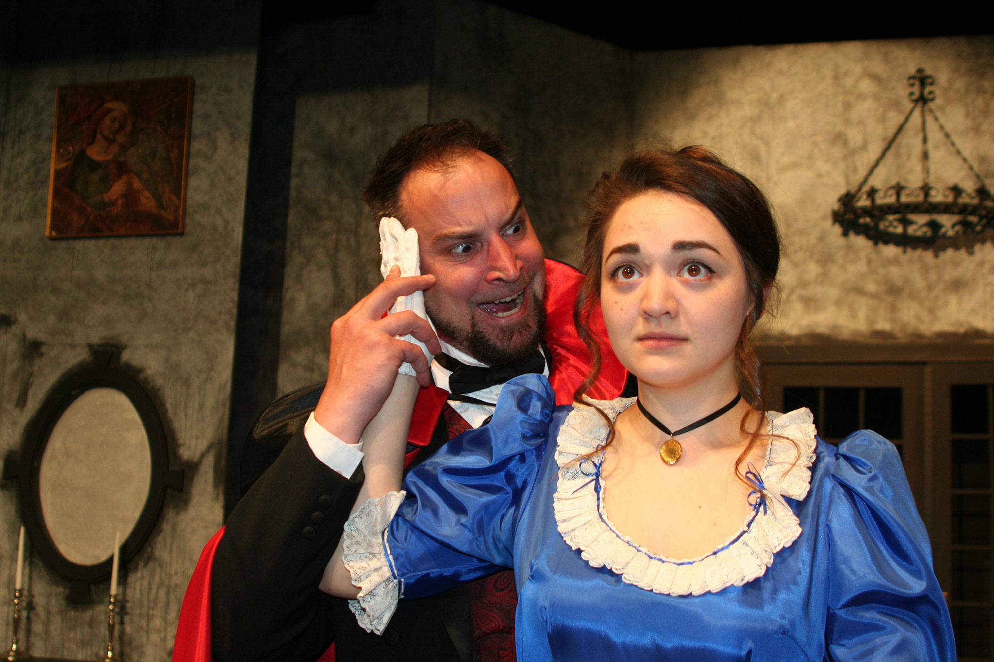 Jeremy Pederson stars as Count Dracula with Luci Barrera as Mina Seward in “Dracula: The Musical?” for three weeks starting April 28, at the Port Angeles Community Playhouse. Photo by Kate Carter