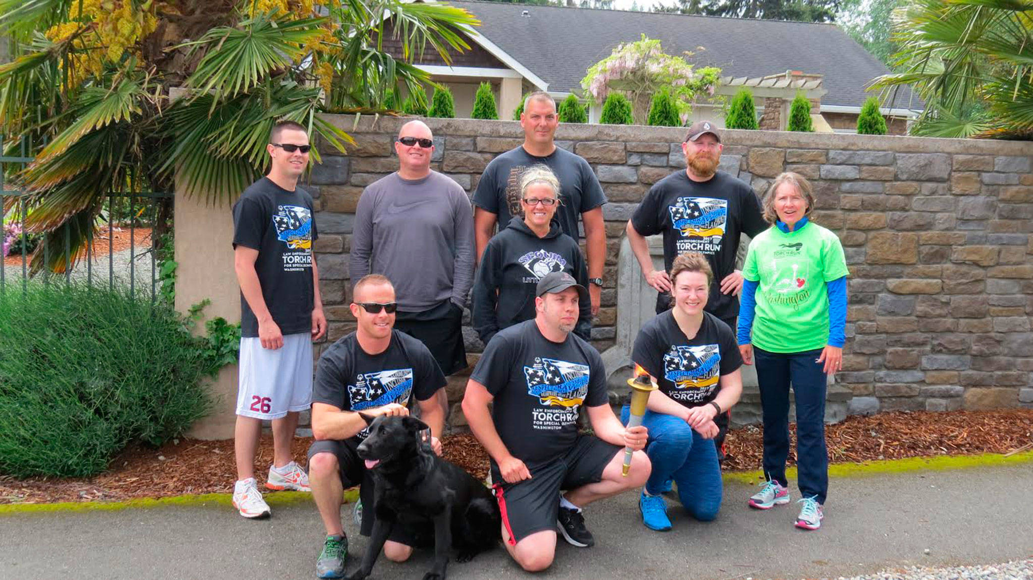 Back row left, Sequim Police Department Officer Kyle Resser, Clallam County Sheriff’s Office Deputy Don Kitchen, CCSO Deputy Michael Leiter, SPD Sgt. Mike Hill, Police Chief Sheri Crain, and middle, SPD Officer Kindryn Leiter. Front row from left, SPD Officer Tony Bush with K-9 Mamba, SPD Records Specialist Josh Rees and SPD Officer Stephenie Benes. Photo courtesy Clallam County Sheriff’s Office