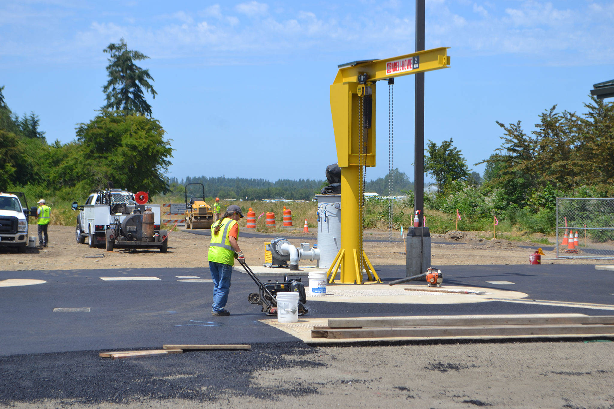Paving the pump station by the Olympic Discovery Trail is one of the final projects for the Carlsborg Sewer Project. Physical work began in April 2016 and it will cost more than $9 million to finish. Sequim Gazette photo by Matthew Nash
