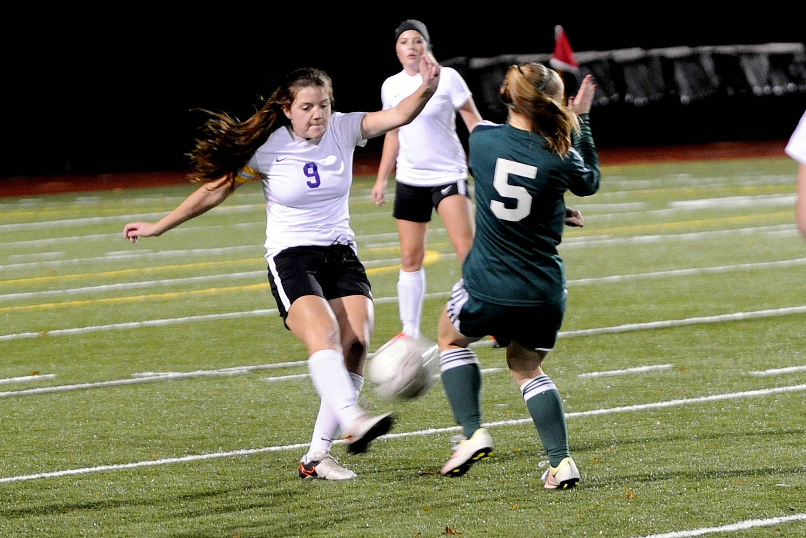 Sequim High senior Erin Vig, left, joins the Peninsula College Pirates this fall after earning all-Olympic League first team honors on defense in 2017. Sequim Gazette file photo by Matthew Nash