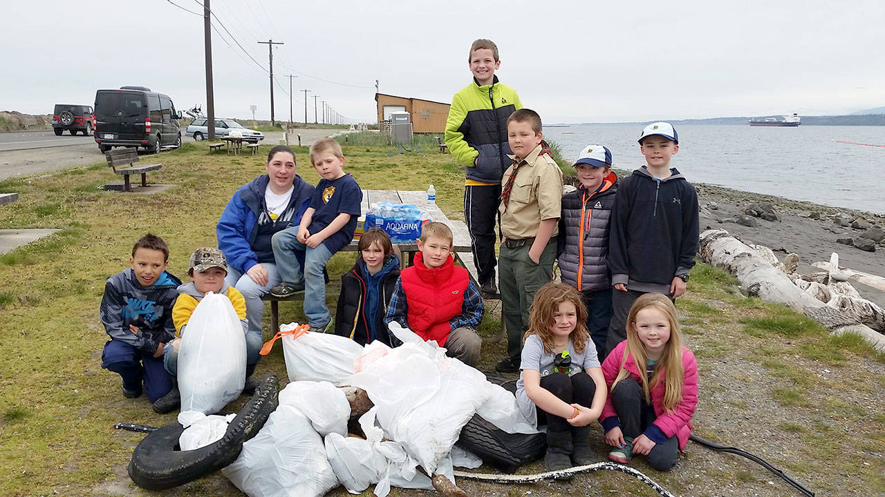 Cub Scouts Pack Nos. 4192 and 4686 helped clean Ediz Hook during the last Washington Coast Cleanup. Submitted photo