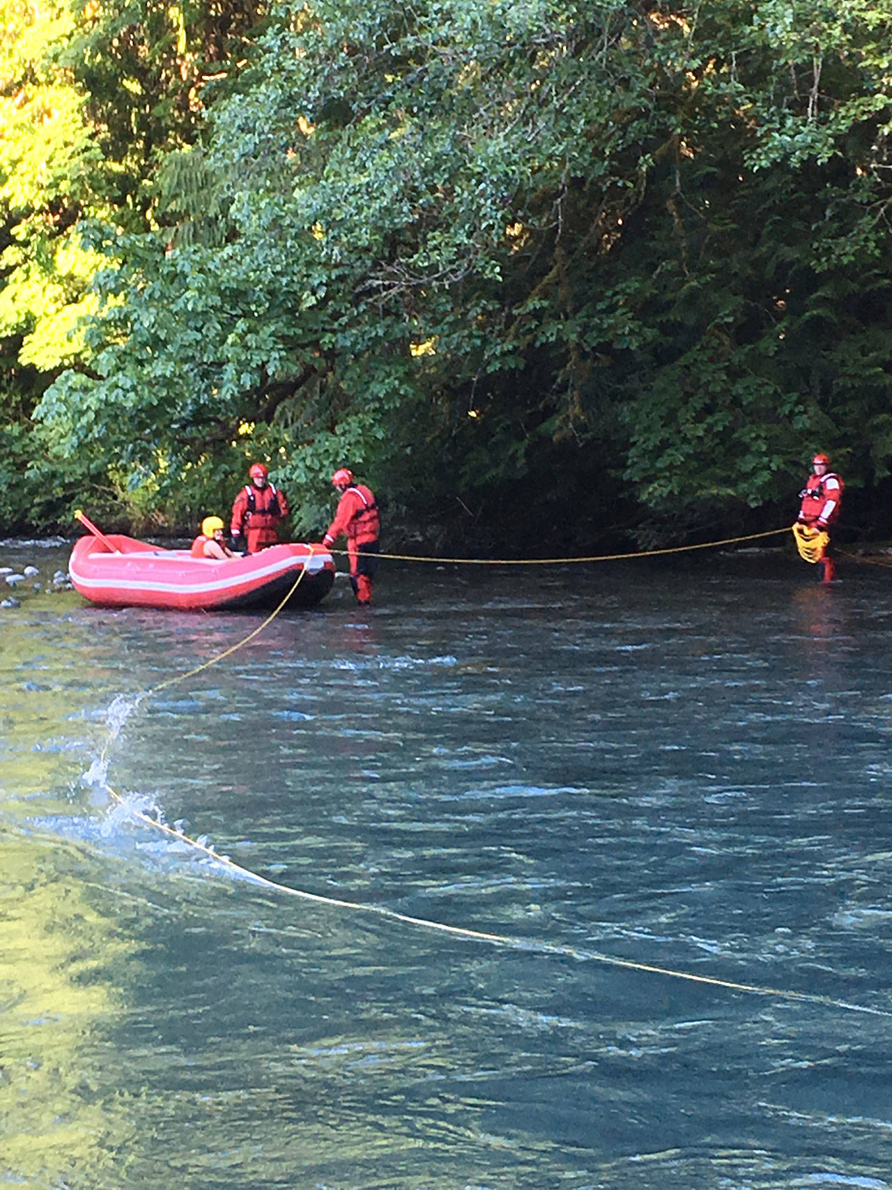 Clallam County Fire District 3 firefighters helped a 14-year-old boy across the Dungeness River on Saturday.