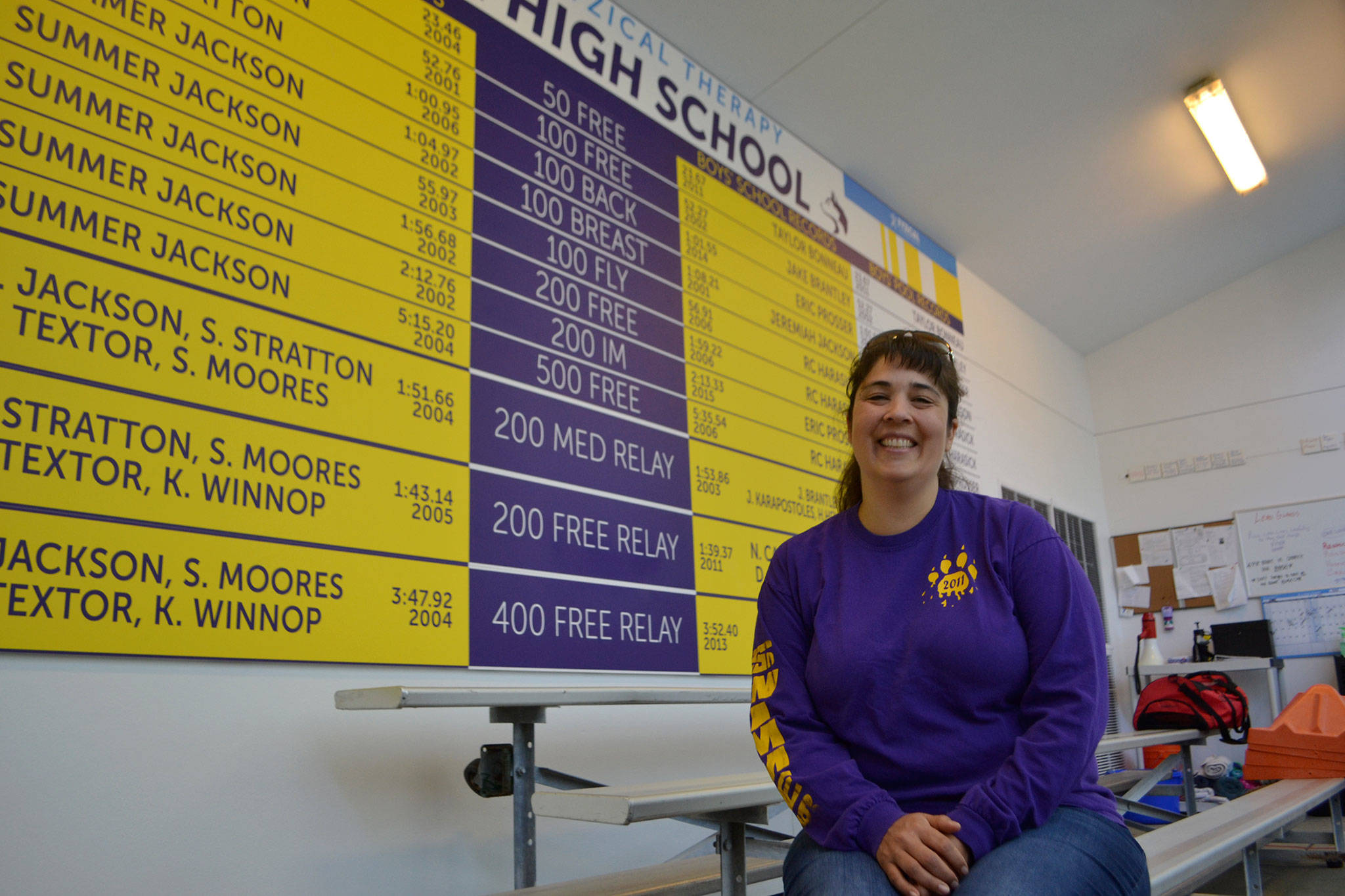 Anita Benitez plans to coach Sequim High’s swim teams next season with the girls competing in the fall and the boys in the winter. This will be her seventh season with the girls and she follows Linda Moats as boys coach. Moats helped start the girls program in 1998 and the boys in 2000. “We’re hoping to break some records,” Benitez said of her swimmers. Sequim Gazette photo by Matthew Nash