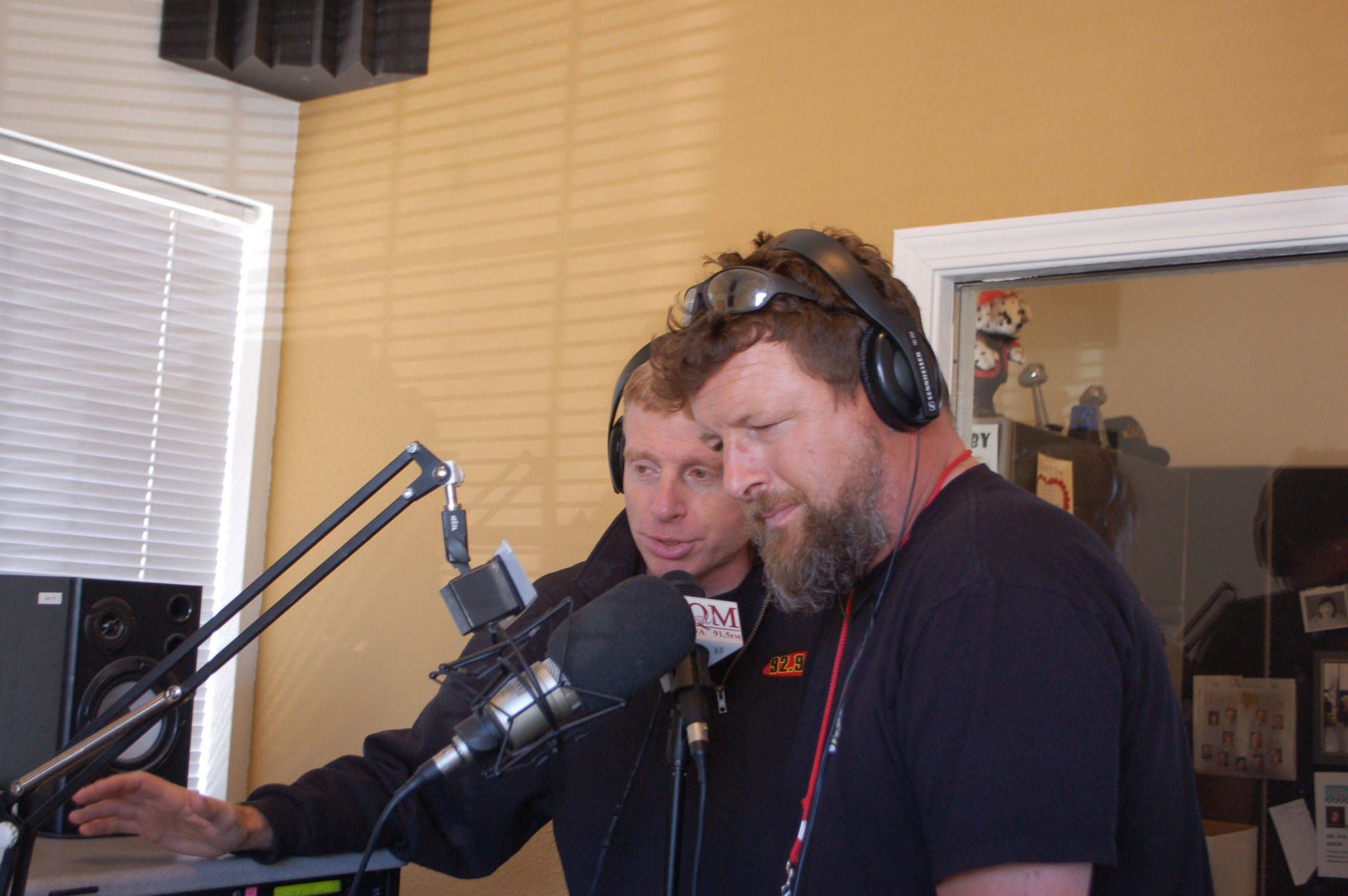 Left, John Reynolds and Brad Cash from 92.9 KISM Classic Rock went on air with 91.5 KSQM’s Dick Goodman on Friday, July 28, to talk about the Streett family after a tragic car accident in Colorado took the lives of two of the family members. Sequim Gazette photos by Erin Hawkins